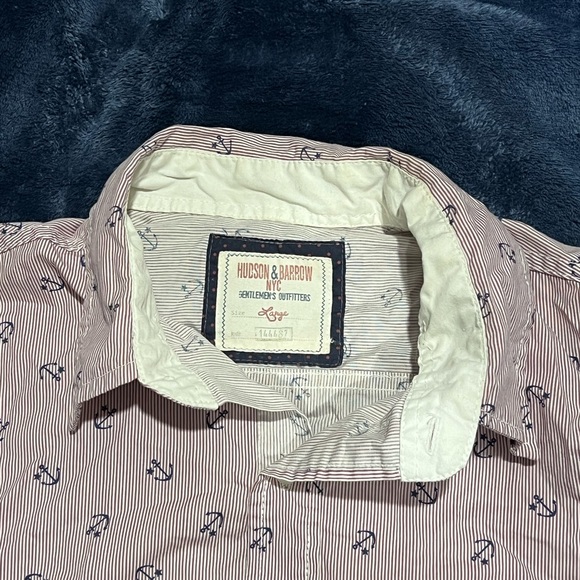 Hudson and Barrow Blue Patterned Short Sleeve Button Up Shirt Mens Large - Picture 2 of 4